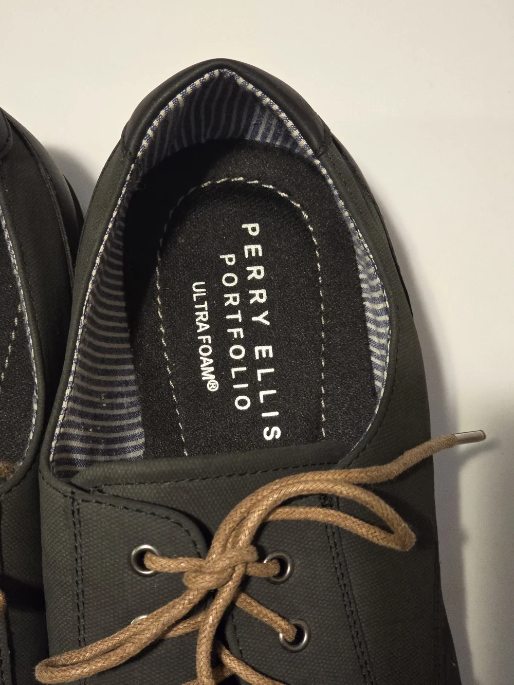 Perry Ellis Portfolio Olive Canvas Derby Shoes with Tan Laces
